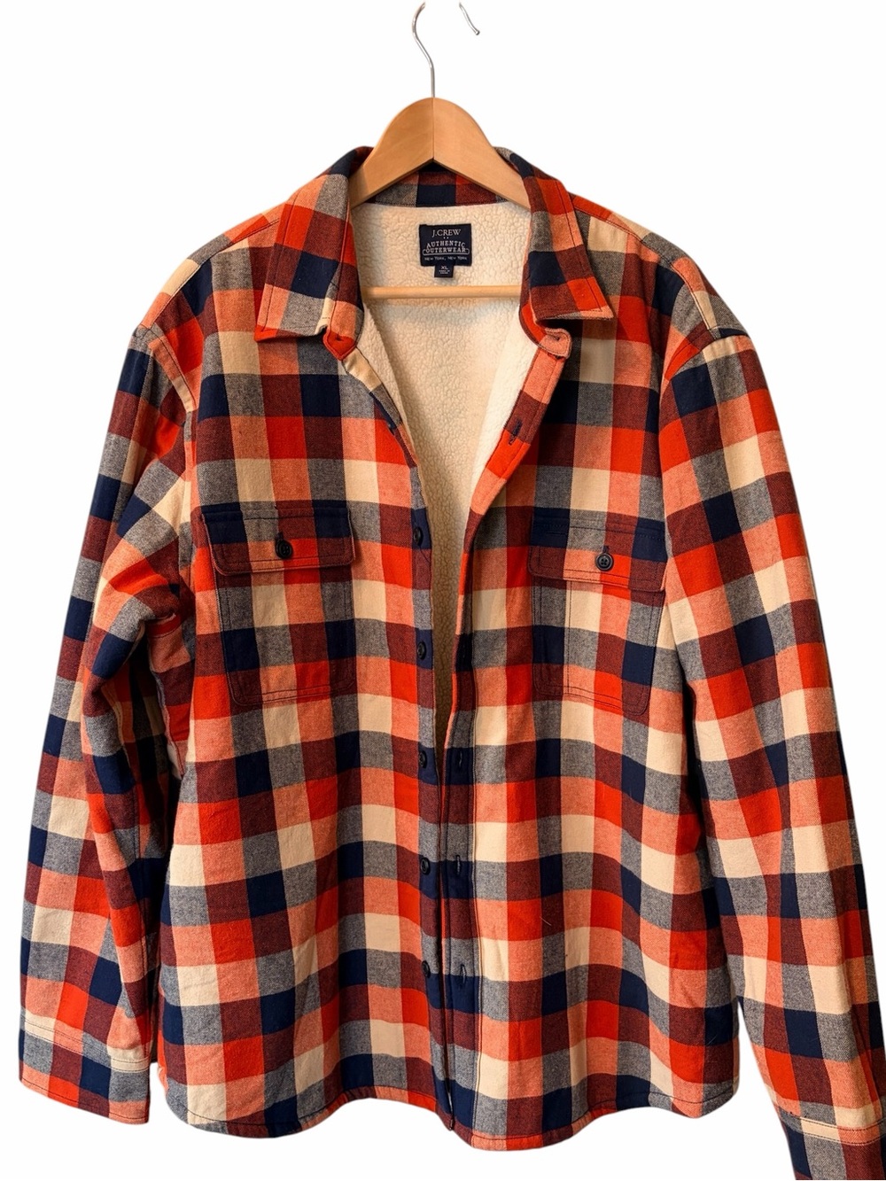 J.Crew Flannel Sherpa-Lined Navy Plaid Shirt Men's XL Jacket Authentic Outerwear